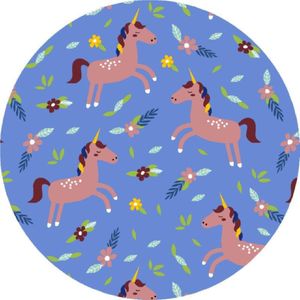 Mat, Vloermat, Vloerkleed, Tapijt, Kind - Kinderkamer Unicorn - Rond - Wasbaar - Antislip - 115 x 115 cm