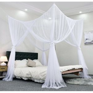Klamboe, 74,8 × 82,6 × 97,5 inch vierdeurs bed luifel, vierkante hangende muggenluifel voor alle maten bed - wit
