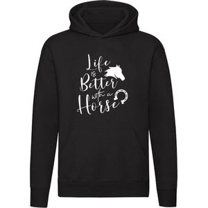 Life is better with a horse | Hoodie | paard | dier | dierendag | manege | pony | Unisex | Trui | Sweater | Capuchon | Zwart