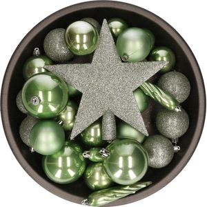 Bellatio Decorations Kerstballen - met piek - 33 stuks - salie groen - 5-6-8 cm