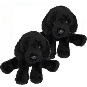 2x stuks pluche Labrador knuffel hond zwart 12 cm - Honden speelgoed knuffels