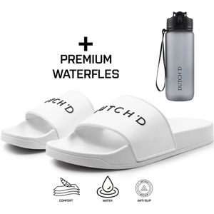 Badslippers + Waterfles Cadeau! - Badslippers Heren - Badslippers Dames - Slippers Heren en Dames - Dubbele maten - Unisex - Slippers - Badslipper - Maat 43/44- Wit - Anti Slip- Sauna slippers