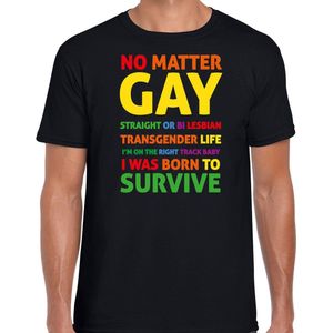 Bellatio Decorations Gay Pride t-shirt met tekst - heren - zwart - Born to survive - LHBTI/LHBTIQ XL