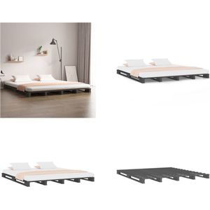 vidaXL Palletbed massief grenenhout grijs 200x200 cm - Palletbed - Palletbedden - Bed - Slaapkamermeubel