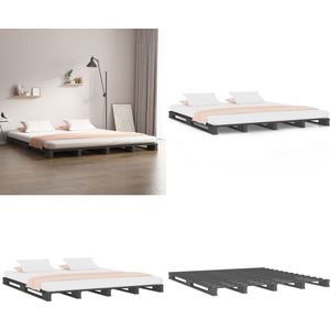 vidaXL Palletbed massief grenenhout grijs 200x200 cm - Palletbed - Palletbedden - Bed - Slaapkamermeubel