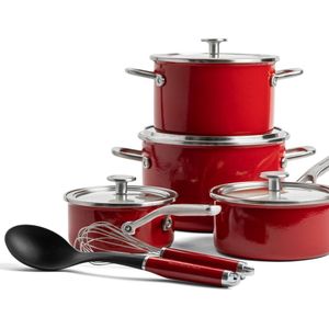 KitchenAid Steel Core Enamel pannenset 6-delig - Keizerrood - inductie - PFAS-vrij