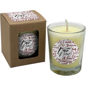 Wenskaarsje met bedeltje - Love You - Craft Doosje - Geurkaarsje in geschenkdoosje - met labeltje - vanille - sojawax