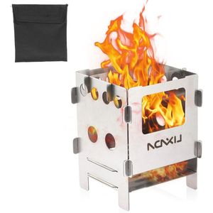 Opvouwbaar campingkooktoestel houtkachel van roestvrij staal/titanium met opbergtas - Draagbaar hobokooktoestel voor outdoor activiteiten