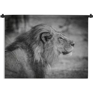 Wandkleed Leeuw in zwart wit - Mannelijke leeuw Wandkleed katoen 120x90 cm - Wandtapijt met foto