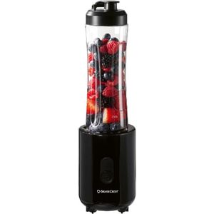 SILVERCREST® Smoothiemaker 300 W - Inhoud: max. 600 ml - Veiligheidsuitschakeling - Bereiding direct in de drinkbeker - Voor frisse mixdranken van fruit of bladgroenten - Met to go deksel, perfect voor onderweg - Zwart