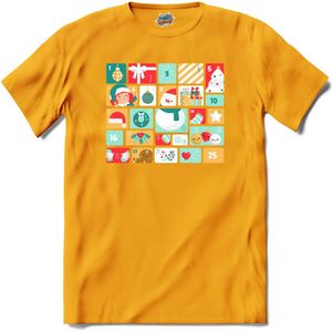 Adventskalender Kerst - Aftelkalender - Kalender - T-Shirt - Meisjes - Geel - Maat 12 jaar