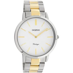 OOZOO Timepieces - Zilverkleurige horloge met zilver/goudkleurige roestvrijstalen armband - C20101