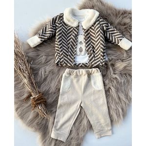 luxe baby pak -jongensset-jongenspak- drie delige katoenen baby set met klassiek vest, shirt en broek- 9 tem 12 maanden - maat 74