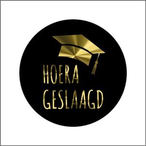 Sluitzegel Hoera Geslaagd | Zwart / Goud | -Sticker-Etiket- 250st.