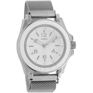 OOZOO Timepieces - Zilverkleurige horloge met zilverkleurige metalen mesh armband - C10737