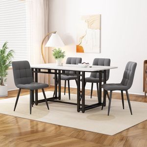 Merax Moderne Eetkamerset - Eettafel met 4 Eetkamerstoelen - Eetkamer Set - Tafel in Wit Marmerlook met Zwarte Poten - Stoelen in Donkergrijs