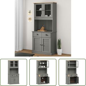 The Living Store VIGO Hoge Kast - 78 x 40 x 175 cm - Massief grenenhout - Glazen deuren