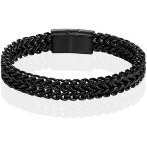 LGT JWLS Heren Armband - Dubbele Curb Chain van Edelstaal, Zwart-19cm