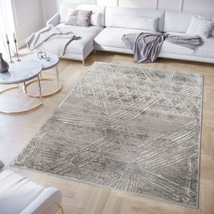 Tapiso Crystal Vloerkleed Grijs Modern Laagpolig Kleed Tapijt Maat- 80x150