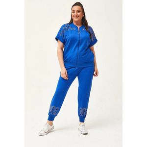 Dames Grote Maat 3XL Kortmouw Transparante Snit Steen Bedrukte Blauw Trainingspak - XXXL Tracksuit Fitnesstrainingspakken