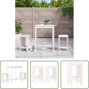 The Living Store 3-delige Barset massief grenenhout wit - Barset - Houten Barset - Buitentafel - Lounge Set - Tuinmeubels