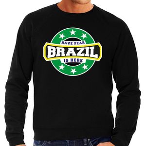 Have fear Brazil is here sweater met sterren embleem in de kleuren van de Braziliaanse vlag - zwart - heren - Brazilie supporter / Braziliaans elftal fan trui / EK / WK / kleding XXL