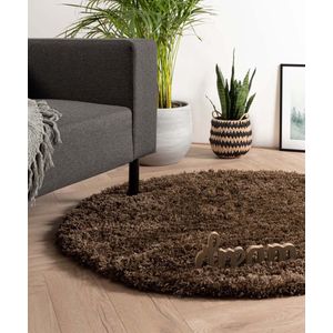 Rond hoogpolig vloerkleed - Cozy Shaggy - bruin 120 cm rond