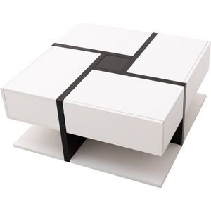 Merax Salontafel Vierkant - Hoogglans Tafel met Opbergruimte - Salontafels met Lade - Wit met Zwart