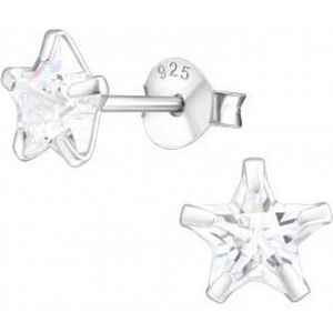 Zilveren oorbellen | Oorstekers | Zilveren oorstekers, ster met kristal