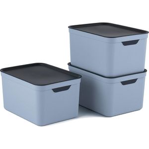 Selbro ® Stijlvolle Set van 3 Opbergdozen met Deksel in Blauw en Antraciet voor A4 Formaat