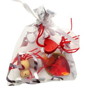 Gelukszakje - Valentijn - Liefde - Wit met zilveren hartjes - Hart - Geluk - Gift