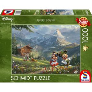 Schmidt Spiele Thomas Kinkade Studios: Disney Dreams Collections - Mickey & Minnie in den Alpen Legpuzzel 1000 stuk(s) Stripfiguren