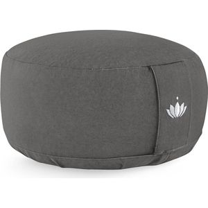 Yoga/meditatiekusjes, rond, lotus, zithoogte 15 cm, wasbare overtrek van katoen, yoga zitkussen met speltvulling, GOTS-gecertificeerd, met boordwerk, zwart