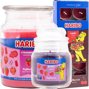 HARIBO KAARSEN SET 3 – 1X GROOT AARDBEI 1X KLEIN BERRY 1X THEELICHT COLA