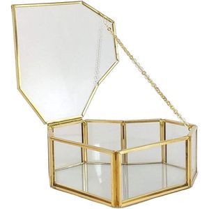 Hartvormige Gouden Glas Sieraden Doos - Juweel Display Clear Glas Case - Geometrische Ring Box Organisatoren - Deksel Schatkist voor Desktop Dresser - Badkamer Home Decor