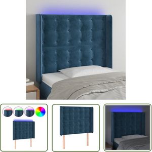 The Living Store Hoofdbord LED 93x16x118/128 cm fluweel donkerblauw - Hoofd Bord - Velvet Hoofdbord - Led Hoofdbord - Blauw Hoofdbord - Slaap Kamer Decoratie