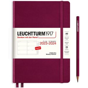 Leuchtturm1917 - weekplanner - agenda - a5 - 18 maanden 2023 - 2024 - hardcover - port rood