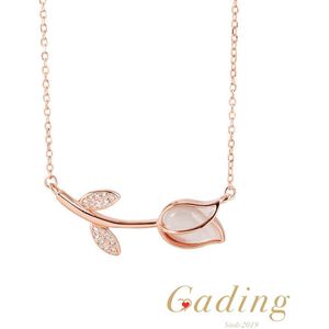 Gading® Ketting dames met hanger - rosegoud Tulpen collier - 40+6 cm- zilveren 925