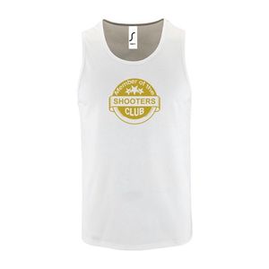 Witte Tanktop sportshirt met ""Member of the Shooters club"" Print Goud Size XL