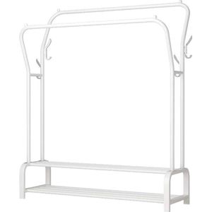 Freestanding Double Rods Multifunctional Clothes Rack for Bedrooms - Double Layer 4 HooksWhite