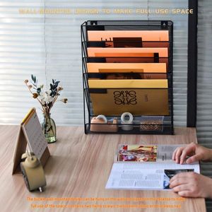 6 Tier Opknoping Muur Bestand Houder Tijdschrift Document A4 - Mesh muur zak organiser - Mail Magazine Opslag Rack - Duurzame Desktop File Organizer - Zwart - Organizer.