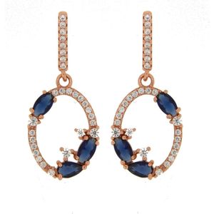 Velini jewels-EA2074BLU-Oorbellen -925 Zilver rosé- Gekleurde Cubic Zirkonia