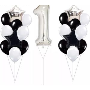 21-delige ballonnen set Eerste Verjaardag zilver zwart en wit - cakesmash - eerste - verjaardag - ballon - 1