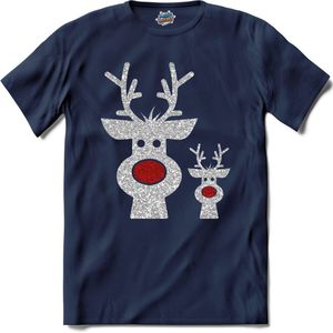Kerst rendier buddy's glitter - T-Shirt - Dames - Navy Blue - Maat M