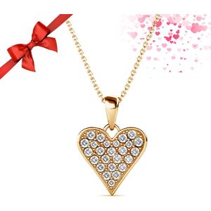 Shoplace Hart ketting dames punt met Zirkonia kristallen - Gold plated - Schakelketting - Halsketting - Cadeau voor vrouw - 45cm - Goudkleurig - Moederdag cadeautje