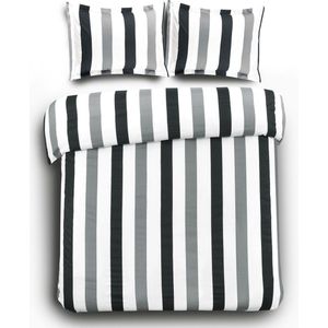Zachte Katoen/Satijn Tweepersoons Dekbedovertrek Stripes Zwart | 200x200/220 | Luxe En Comfortabel | Hoogwaardige Kwaliteit