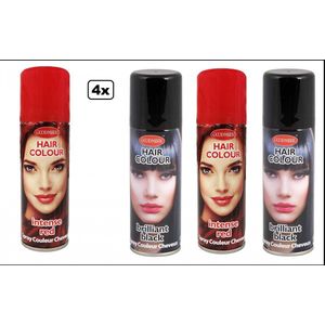 4x Haarspray rood/zwart 125 ml - Word bezorgd in doos ivm beschadeging - Festival thema feest carnaval haar kleurspray party