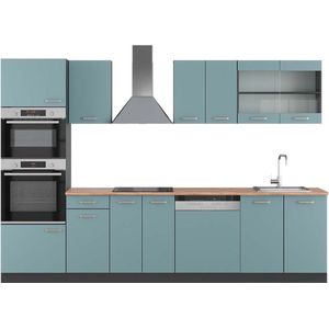 Vicco R-Line Complete keukeneenheid – 300 cm met hoge kast, WB Eik Blauw-grijs/antraciet met hoge kast, WB Eik