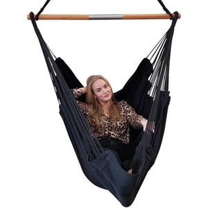 Hangstoel Lounger Antraciet Grijs gemaakt van 2 lagen polycotton met dikke kussens, hoog draagvermogen en opbergzakjes