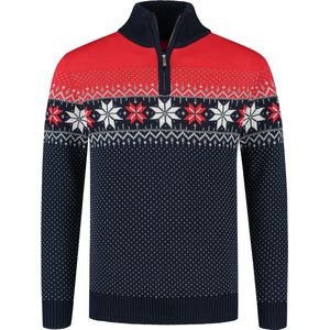 John Brillant Noorse Heren Pullover Merino, rood & blauw. Maat S